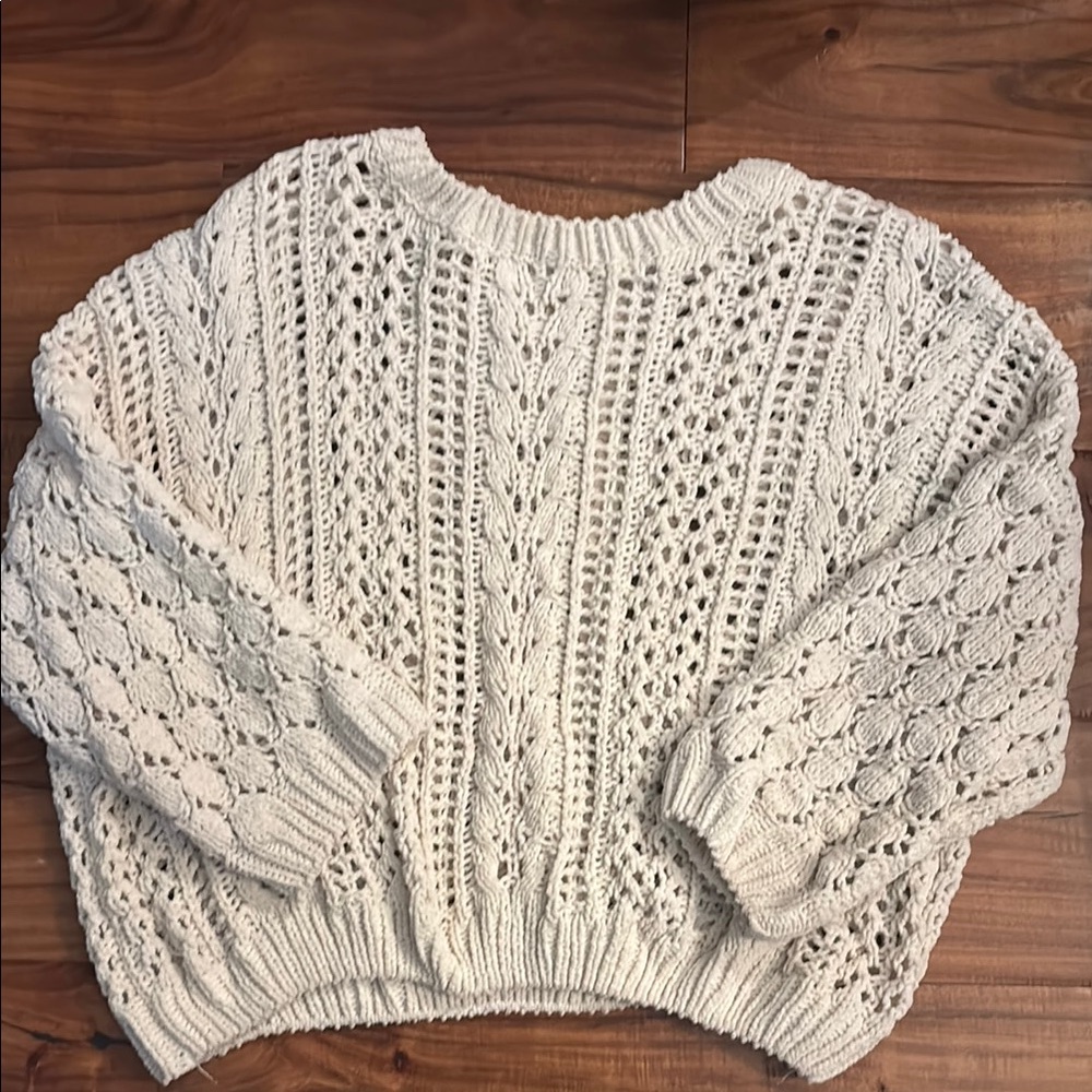 Forever 21 Cream Cable Knit Crew Neck Sweater